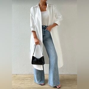 Casual Solid Color Long Shirt With Side Slits